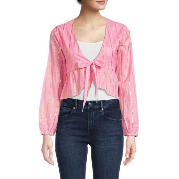Area Stars Tie Front Pink Crop Top St Tropez Shirt Sz M - Picture 1 of 4